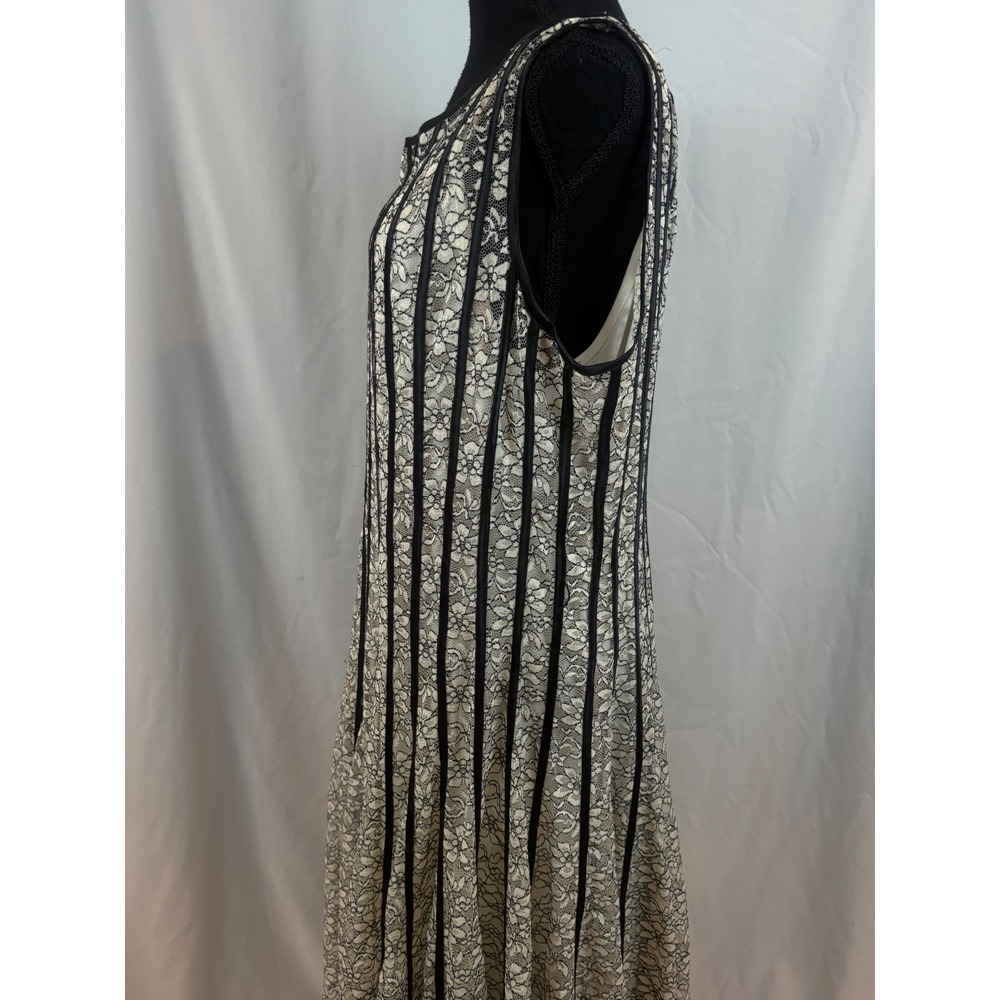 SLNY Womens 14W Lace Midi Dress Black Ivory Ribbon Stripe Handkerchief Hem - Picture 10 of 16
